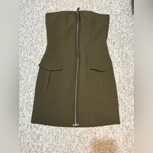 Zara strapless olive green mini dress